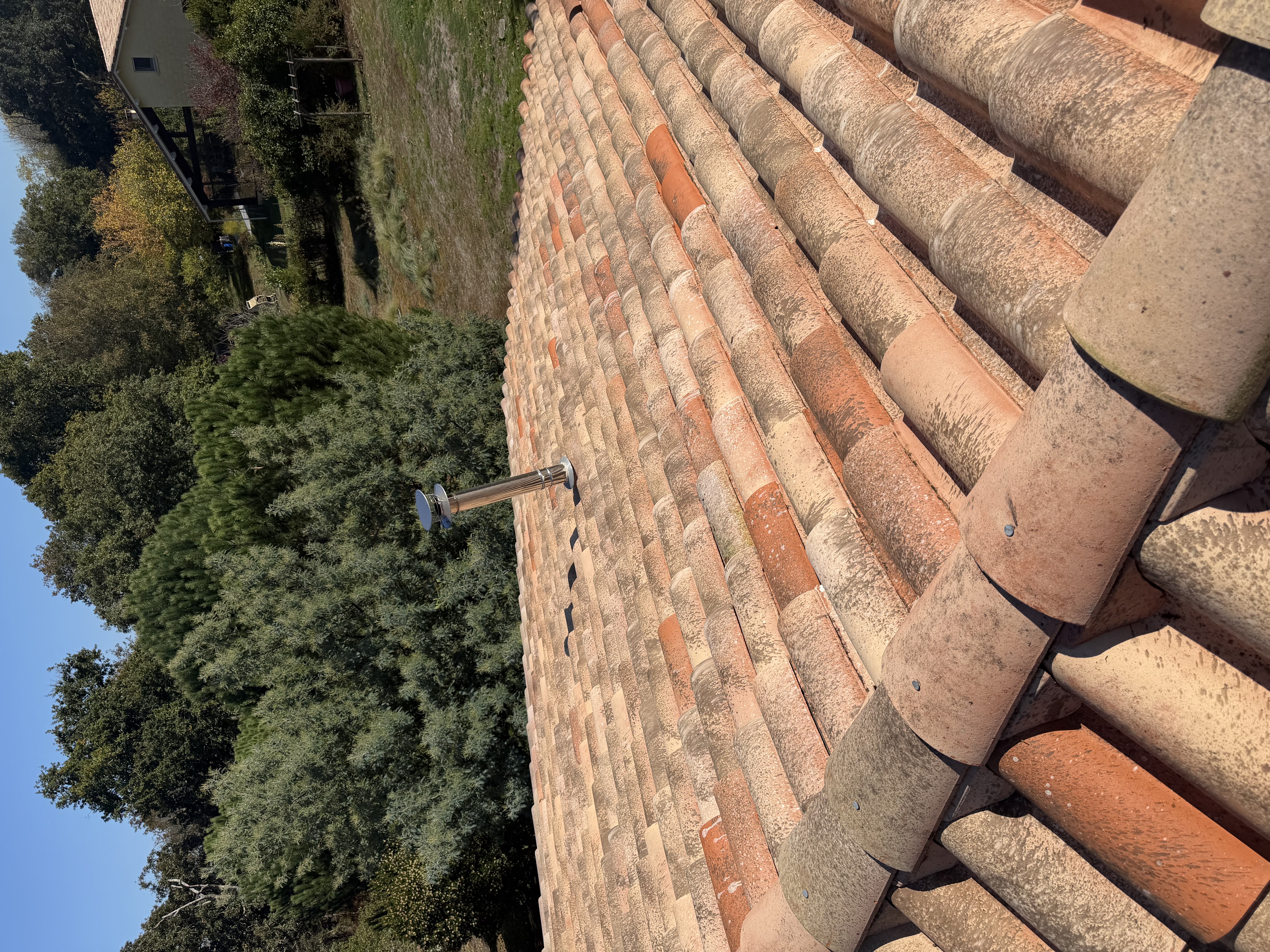 Vue rapprochée des tuiles de toiture après nettoyage