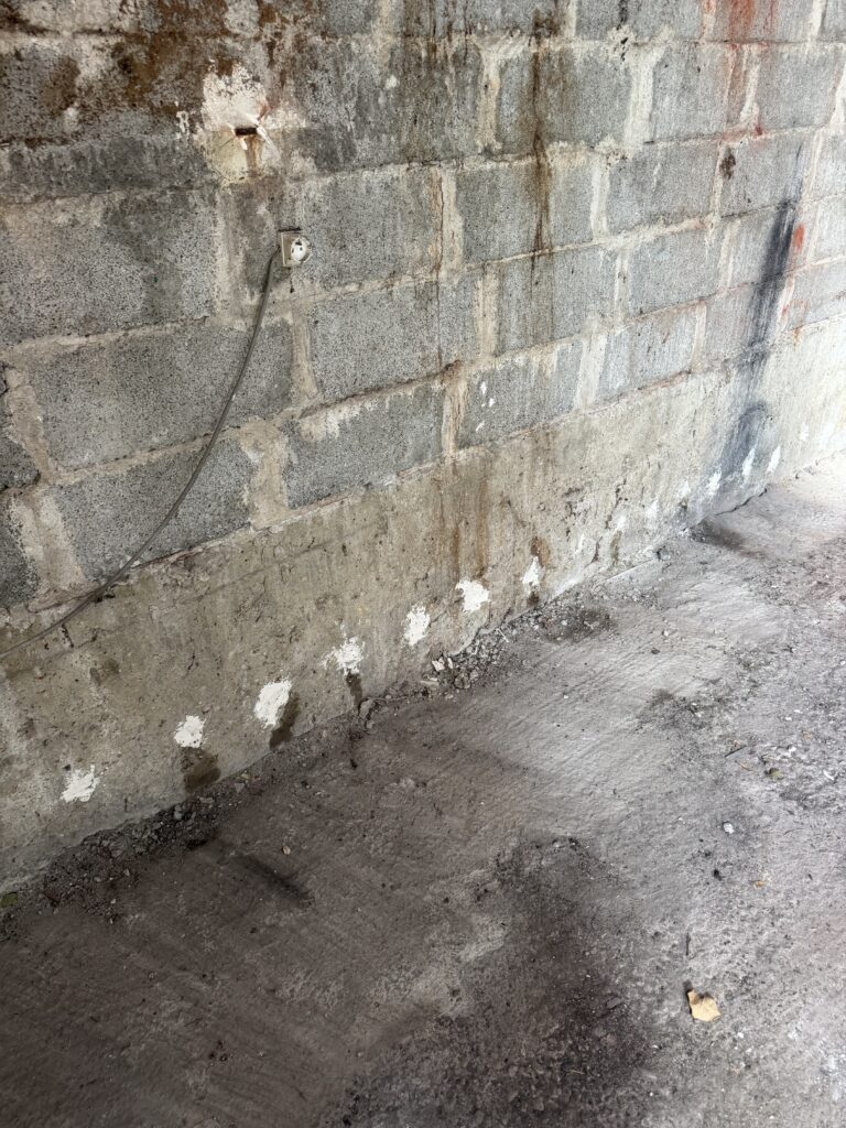 Trous d’injection au pied d’un mur après traitement anti-termites